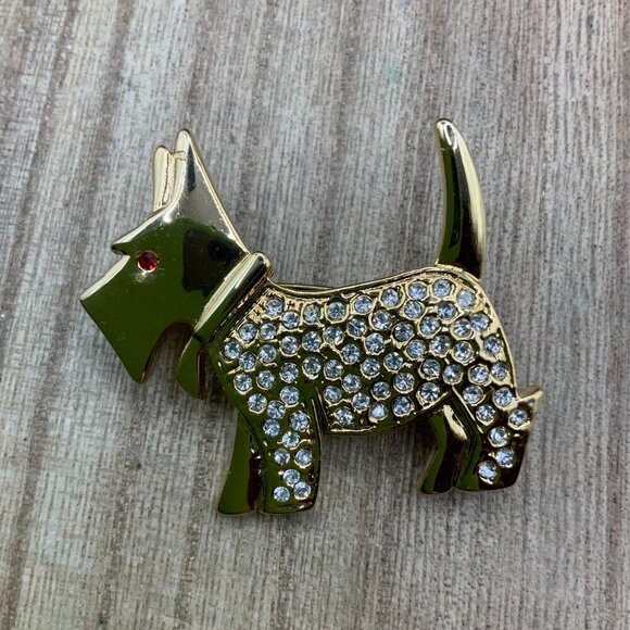 Scottie Terrier Vintage Style Rhinestone Gold Tone Brooch Pin - Picture 1 of 8